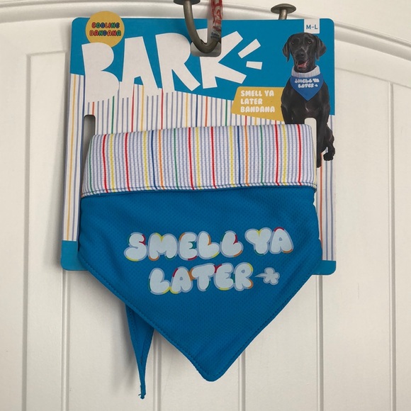 Bark Other - Bark Reversible Blue Striped Smell Ya Later Cooling Dog Bandana Medium-Large NEW